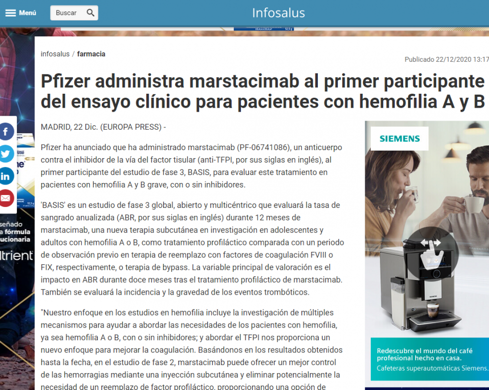 Pfizer Administra Marstacimab Al Primer Participante Del Ensayo Clínico ...